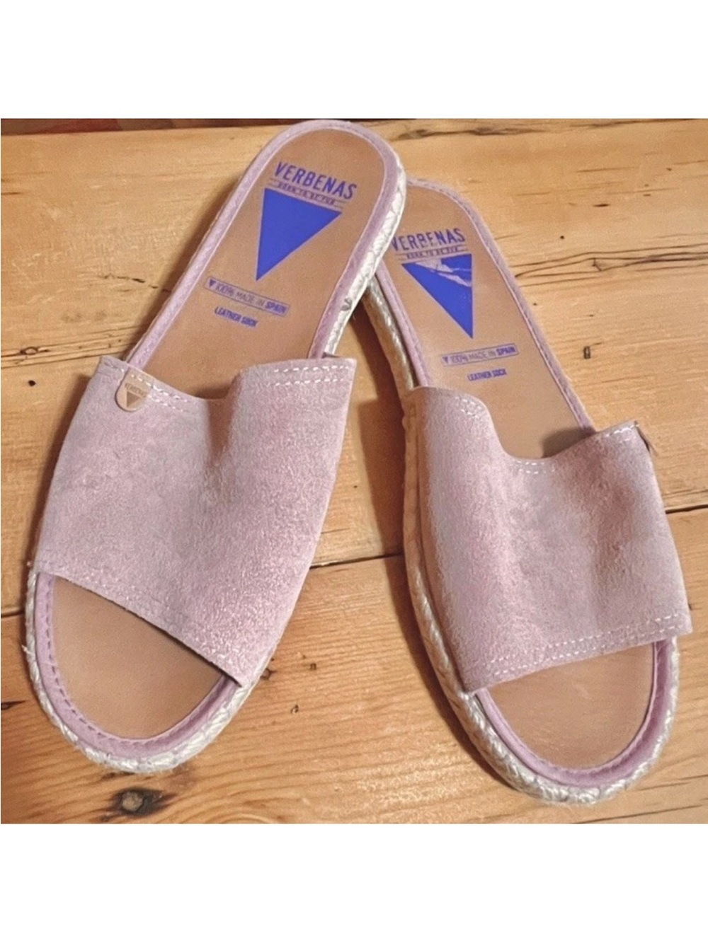 VERBENAS Andrea Slide Sandals - mauve pink suede brown leather - made in Spain